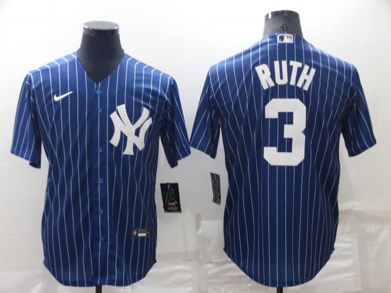 Men New York Yankees 3 Ruth Blue Stripe Throwback Nike 2022 MLB Jersey